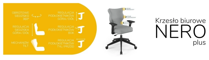 Krzesło biurowe obrotowe do biurka Nero Plus wzrost 159-188 cm czarna podstawa kółka - Vega 33