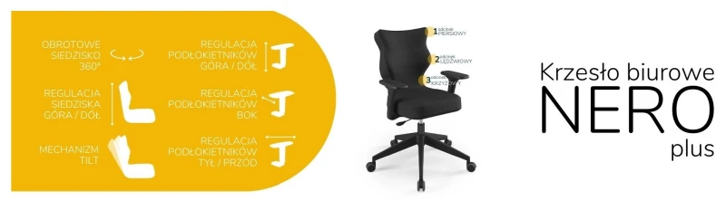 Krzesło biurowe obrotowe do biurka Nero Plus wzrost 159-188 cm czarna podstawa kółka - Solar 1