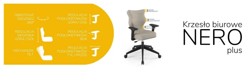 Krzesło biurowe obrotowe do biurka Nero Plus wzrost 159-188 cm czarna podstawa kółka - Solar 26