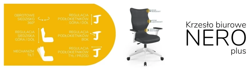 Krzesło biurowe obrotowe do biurka Nero Plus wzrost powyżej 188 cm biała podstawa kółka - Vega 17