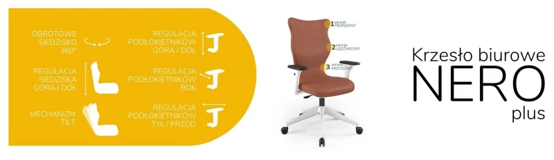 Krzesło biurowe obrotowe do biurka Nero Plus wzrost powyżej 188 cm biała podstawa kółka - Vega 2