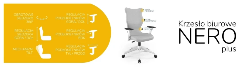 Krzesło biurowe obrotowe do biurka Nero Plus wzrost powyżej 188 cm biała podstawa kółka - Vega 3