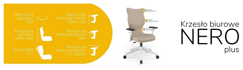 Krzesło biurowe obrotowe do biurka Nero Plus wzrost powyżej 188 cm biała podstawa kółka - Vega 26