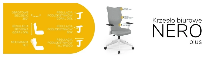 Krzesło biurowe obrotowe do biurka Nero Plus wzrost powyżej 188 cm biała podstawa kółka - Vega 33