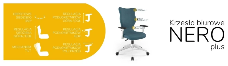Krzesło biurowe obrotowe do biurka Nero Plus wzrost powyżej 188 cm biała podstawa kółka - Solar 6