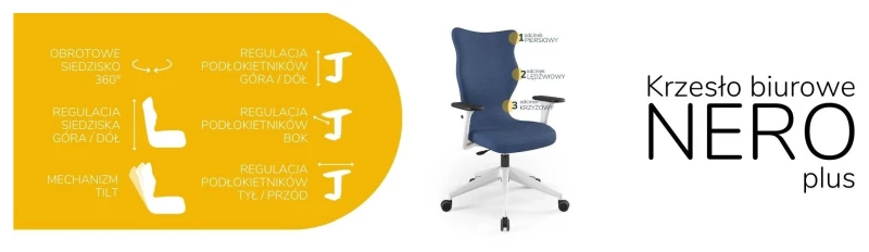 Krzesło biurowe obrotowe do biurka Nero Plus wzrost powyżej 188 cm biała podstawa kółka - Solar 24