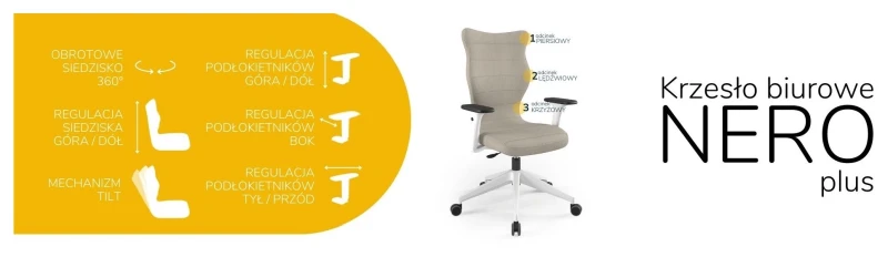 Krzesło biurowe obrotowe do biurka Nero Plus wzrost powyżej 188 cm biała podstawa kółka - Solar 26