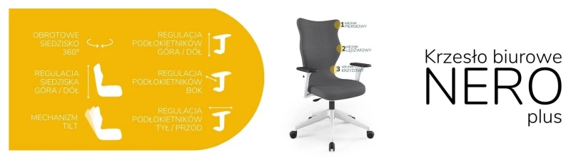 Krzesło biurowe obrotowe do biurka Nero Plus wzrost powyżej 188 cm biała podstawa kółka - Solar 33