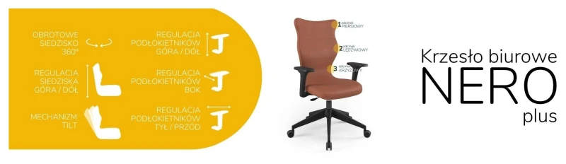 Krzesło biurowe obrotowe do biurka Nero Plus wzrost powyżej 188 cm czarna podstawa kółka - Vega 2
