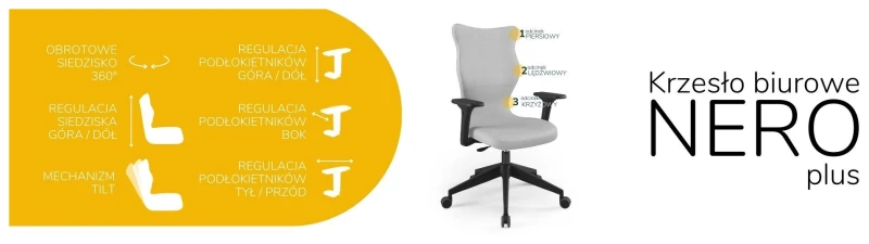 Krzesło biurowe obrotowe do biurka Nero Plus wzrost powyżej 188 cm czarna podstawa kółka - Vega 3