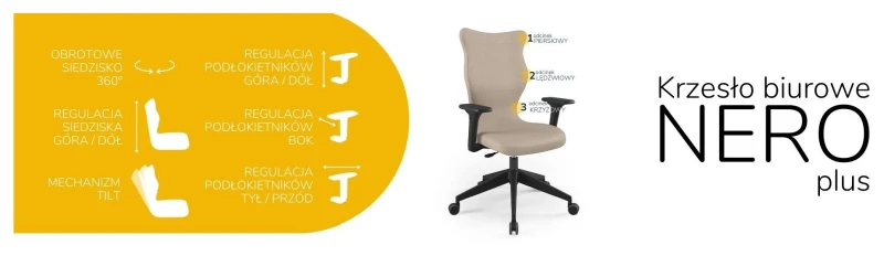 Krzesło biurowe obrotowe do biurka Nero Plus wzrost powyżej 188 cm czarna podstawa kółka - Vega 26