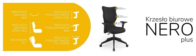 Krzesło biurowe obrotowe do biurka Nero Plus wzrost powyżej 188 cm czarna podstawa kółka - Solar 1