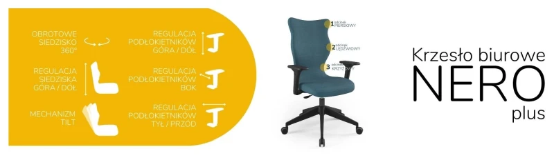 Krzesło biurowe obrotowe do biurka Nero Plus wzrost powyżej 188 cm czarna podstawa kółka - Solar 6