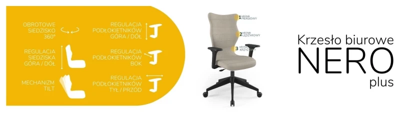 Krzesło biurowe obrotowe do biurka Nero Plus wzrost powyżej 188 cm czarna podstawa kółka - Solar 26