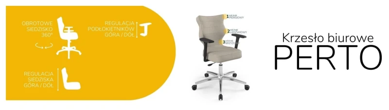Krzesło biurowe obrotowe do biurka Perto wzrost 159-188 cm aluminiowa podstawa kółka - Solar 26