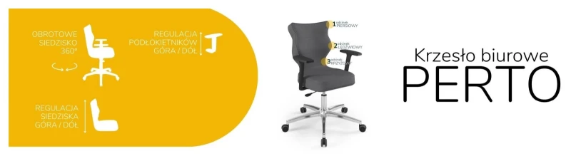 Krzesło biurowe obrotowe do biurka Perto wzrost 159-188 cm aluminiowa podstawa kółka - Solar 33