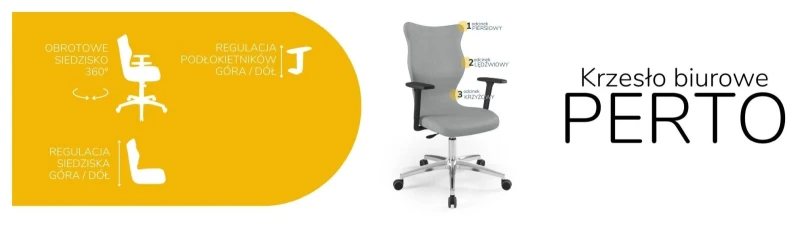 Krzesło biurowe obrotowe do biurka Perto wzrost powyżej 188 cm aluminiowa podstawa kółka - Vega 33