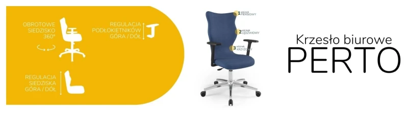 Krzesło biurowe obrotowe do biurka Perto wzrost powyżej 188 cm aluminiowa podstawa kółka - Solar 24