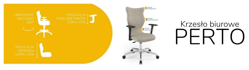 Krzesło biurowe obrotowe do biurka Perto wzrost powyżej 188 cm aluminiowa podstawa kółka - Solar 26