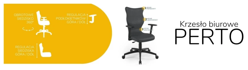 Krzesło biurowe obrotowe do biurka Perto wzrost powyżej 188 cm czarna podstawa kółka - Vega 17