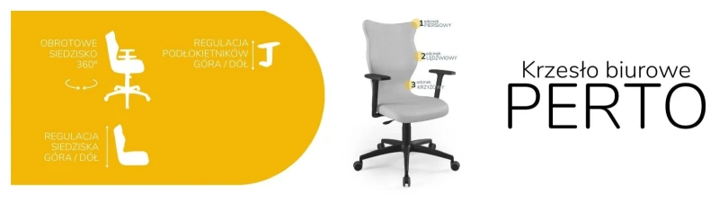 Krzesło biurowe obrotowe do biurka Perto wzrost powyżej 188 cm czarna podstawa kółka - Vega 3