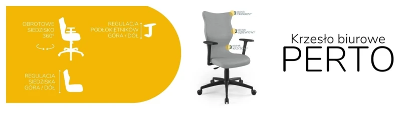 Krzesło biurowe obrotowe do biurka Perto wzrost powyżej 188 cm czarna podstawa kółka - Vega 33