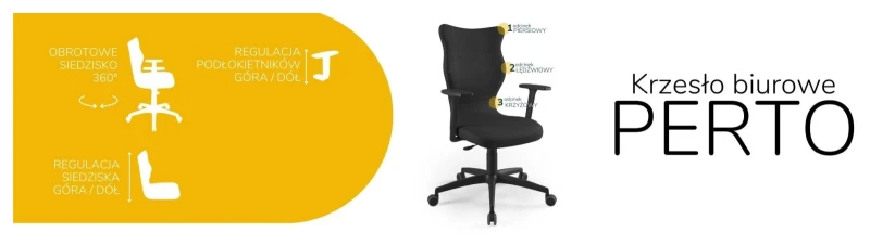 Krzesło biurowe obrotowe do biurka Perto wzrost powyżej 188 cm czarna podstawa kółka - Solar 1