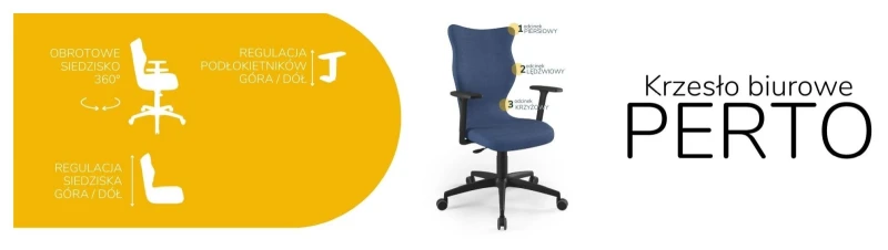 Krzesło biurowe obrotowe do biurka Perto wzrost powyżej 188 cm czarna podstawa kółka - Solar 24