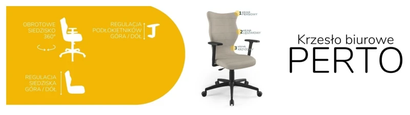 Krzesło biurowe obrotowe do biurka Perto wzrost powyżej 188 cm czarna podstawa kółka - Solar 26