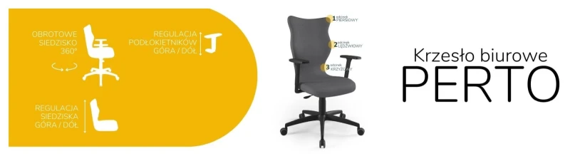 Krzesło biurowe obrotowe do biurka Perto wzrost powyżej 188 cm czarna podstawa kółka - Solar 33