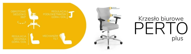 Krzesło biurowe obrotowe do biurka Perto Plus wzrost 159-188 cm aluminiowa podstawa kółka - Vega 3