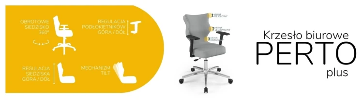 Krzesło biurowe obrotowe do biurka Perto Plus wzrost 159-188 cm aluminiowa podstawa kółka - Vega 33