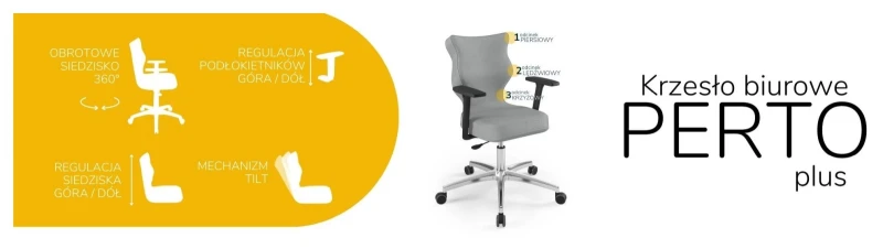 Krzesło biurowe obrotowe do biurka Perto Plus wzrost 159-188 cm aluminiowa podstawa kółka - Vega 33