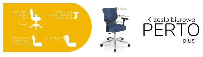 Krzesło biurowe obrotowe do biurka Perto Plus wzrost 159-188 cm aluminiowa podstawa kółka - Solar 24