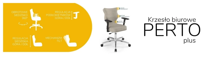 Krzesło biurowe obrotowe do biurka Perto Plus wzrost 159-188 cm aluminiowa podstawa kółka - Solar 26
