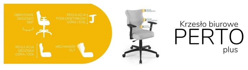 Krzesło biurowe obrotowe do biurka Perto Plus wzrost 159-188 cm czarna podstawa kółka - Vega 3