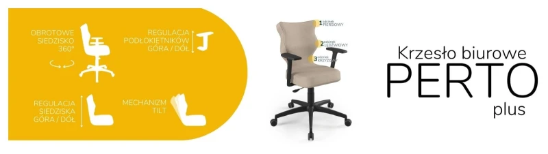 Krzesło biurowe obrotowe do biurka Perto Plus wzrost 159-188 cm czarna podstawa kółka - Vega 26