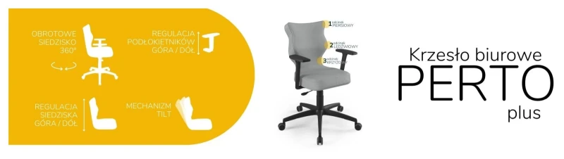 Krzesło biurowe obrotowe do biurka Perto Plus wzrost 159-188 cm czarna podstawa kółka - Vega 33