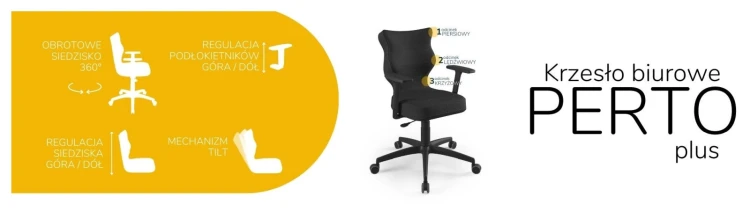 Krzesło biurowe obrotowe do biurka Perto Plus wzrost 159-188 cm czarna podstawa kółka - Solar 1