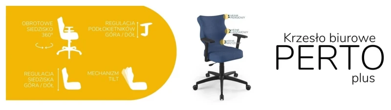 Krzesło biurowe obrotowe do biurka Perto Plus wzrost 159-188 cm czarna podstawa kółka - Solar 24