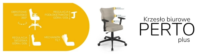 Krzesło biurowe obrotowe do biurka Perto Plus wzrost 159-188 cm czarna podstawa kółka - Solar 26