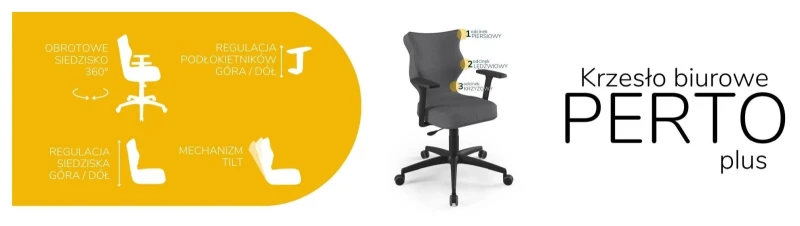 Krzesło biurowe obrotowe do biurka Perto Plus wzrost 159-188 cm czarna podstawa kółka - Solar 33