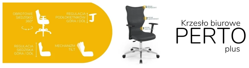 Krzesło biurowe obrotowe do biurka Perto Plus wzrost powyżej 188 cm aluminiowa podstawa kółka - Vega 17