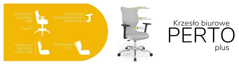 Krzesło biurowe obrotowe do biurka Perto Plus wzrost powyżej 188 cm aluminiowa podstawa kółka - Vega 3