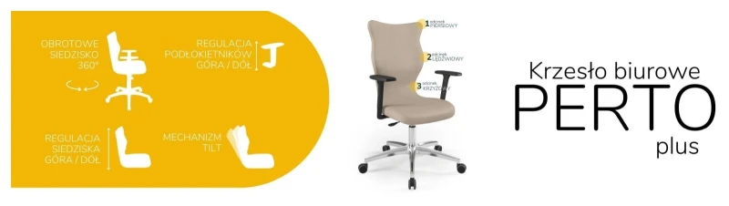 Krzesło biurowe obrotowe do biurka Perto Plus wzrost powyżej 188 cm aluminiowa podstawa kółka - Vega 26