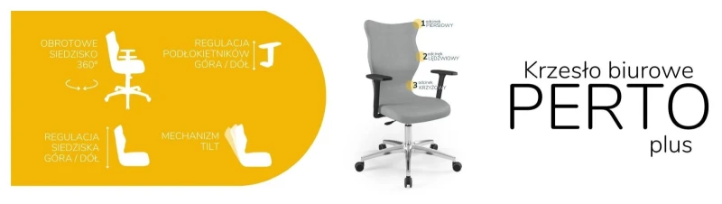 Krzesło biurowe obrotowe do biurka Perto Plus wzrost powyżej 188 cm aluminiowa podstawa kółka - Vega 33