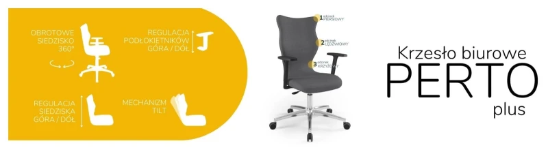 Krzesło biurowe obrotowe do biurka Perto Plus wzrost powyżej 188 cm aluminiowa podstawa kółka - Solar 33