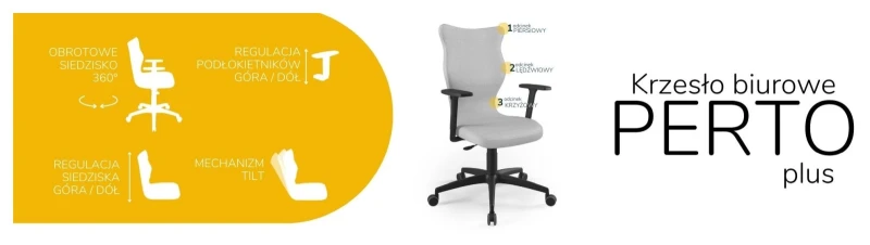 Krzesło biurowe obrotowe do biurka Perto Plus wzrost powyżej 188 cm czarna podstawa kółka - Vega 3