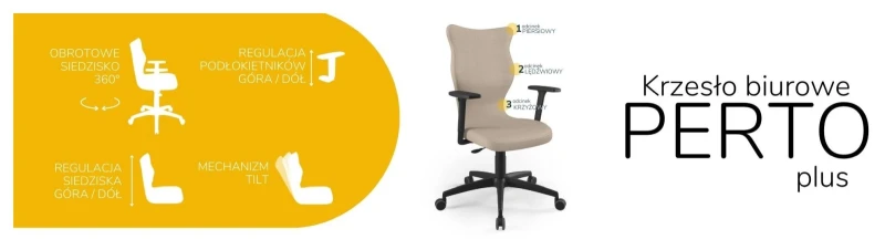 Krzesło biurowe obrotowe do biurka Perto Plus wzrost powyżej 188 cm czarna podstawa kółka - Vega 26