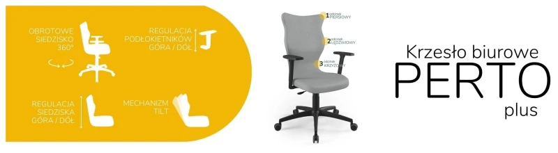 Krzesło biurowe obrotowe do biurka Perto Plus wzrost powyżej 188 cm czarna podstawa kółka - Vega 33